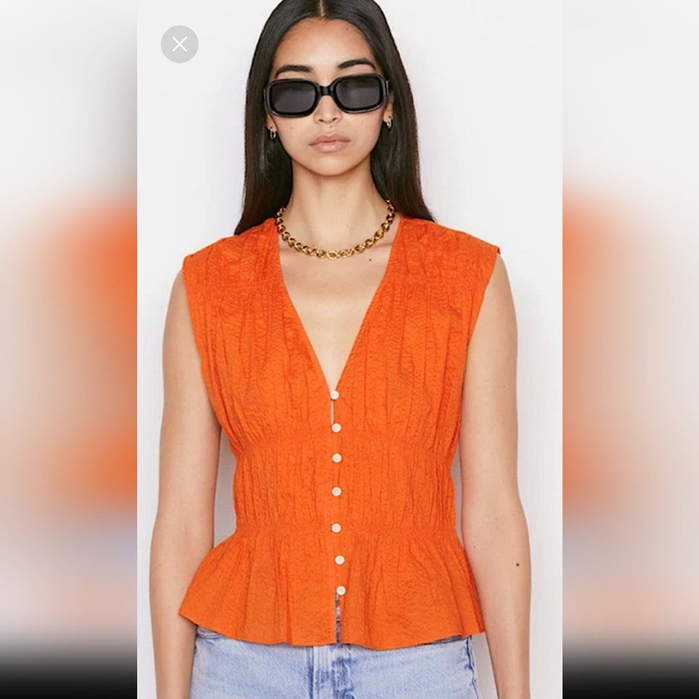 Frame Orange Sleeveless Button-Up Top Size M - image 2